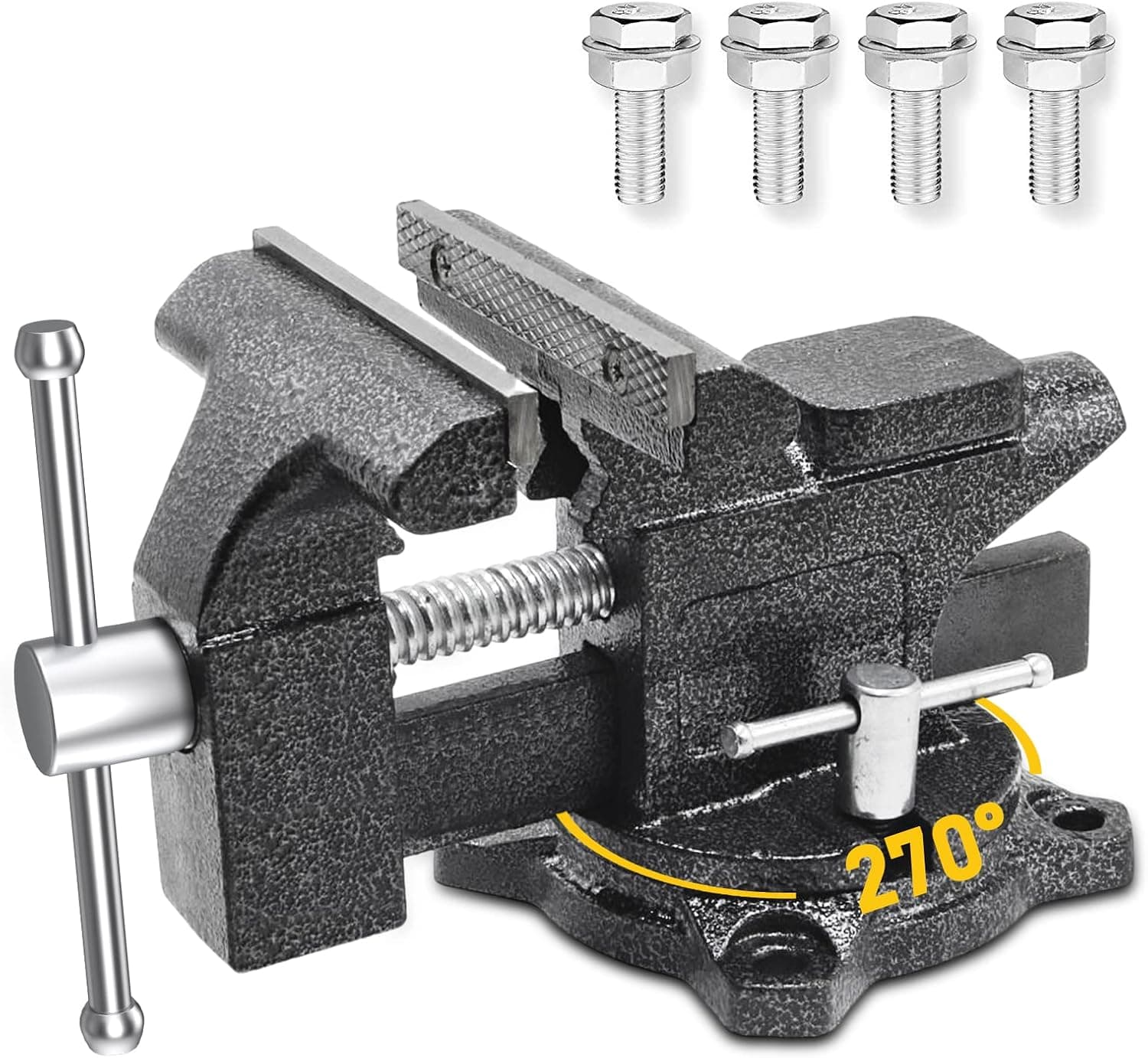 Bench Vise 4-1/2 in Heavy Duty, Multi-jaw with Swivel Base, Table Vise with Anvil, Forged Steel