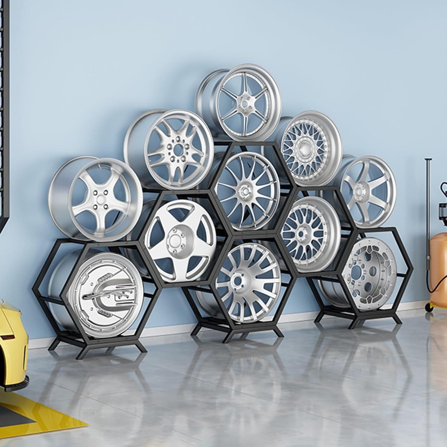 Large Capacity Stackable Tire Organizer Rack, Multi-Tire Display Shelf for Garage Storage